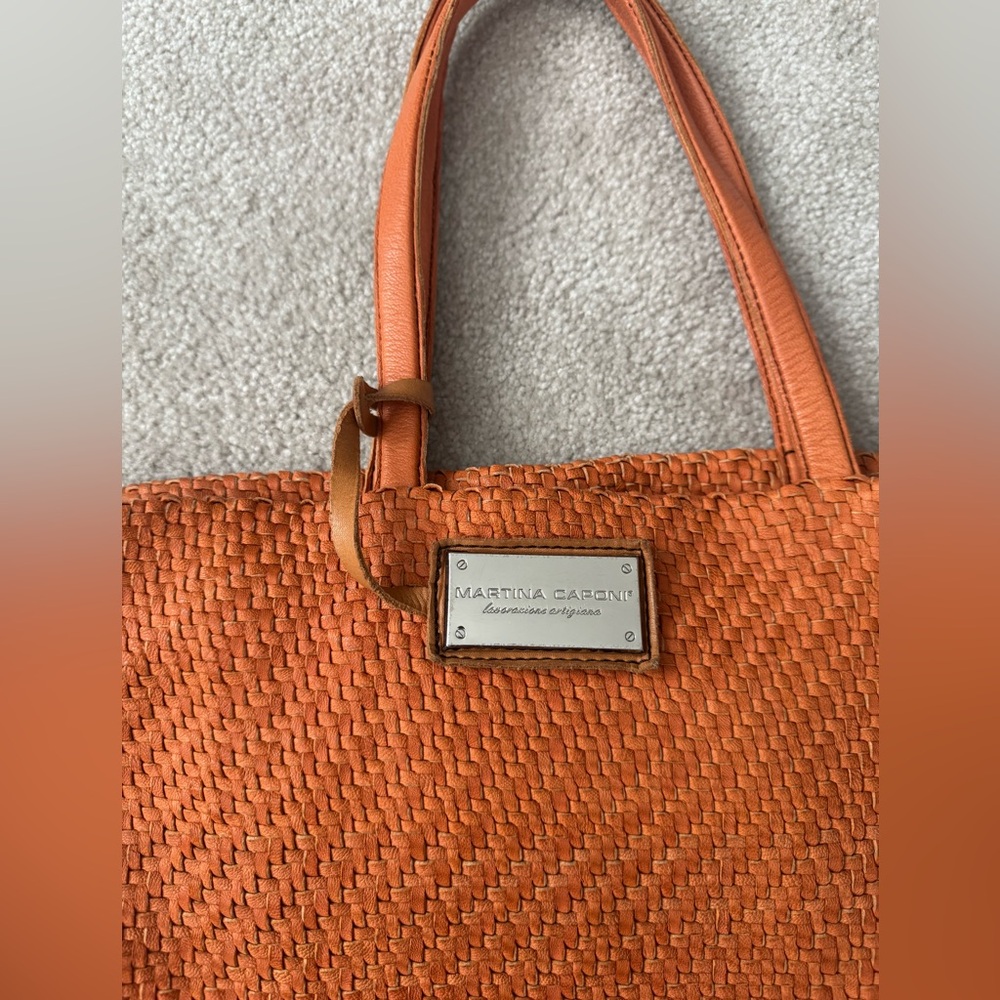 Martina Caponi Woven Orange Leather Tote Bag - Picture 2 of 8
